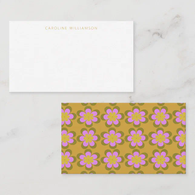 Retro Cute Mod Floral Yellow Custom Name Note Card | Zazzle