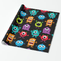 Retro Cute Monster Pattern Wrapping Paper