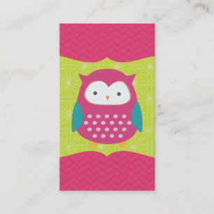 Retro Cute Owl Purple & Green Mom Calling Card