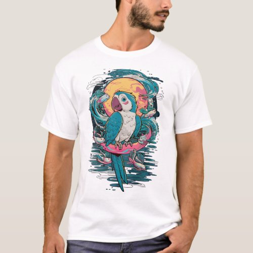 Retro Cute Parrot _ Japanese Cartoon Style T_Shirt