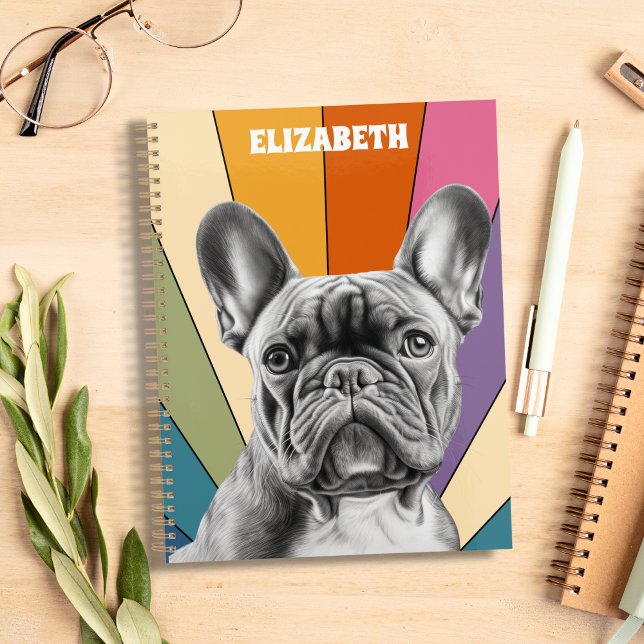 Retro Cute Personalized Rainbow French Bulldog  Planner (Creator Uploaded)