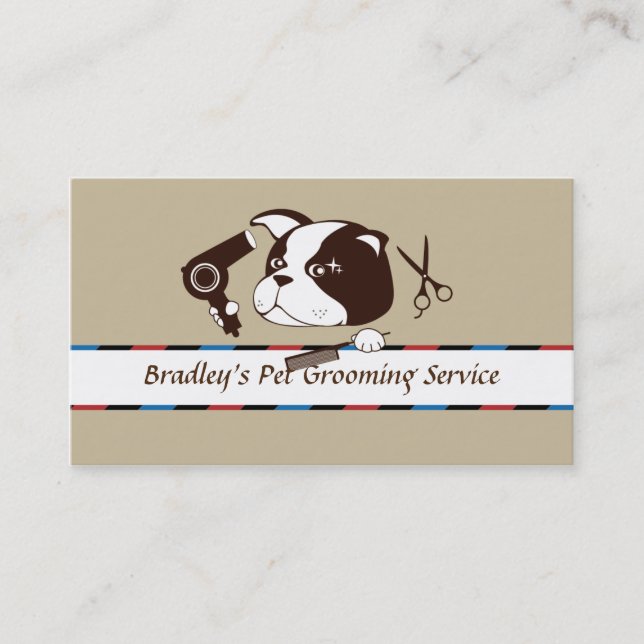 Retro Cute Pet Grooming Service Business Card (Front)