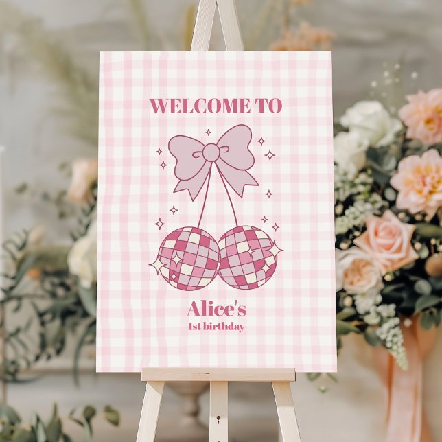 Retro Cute Pink Bow Coquette 1st Birthday Foam Board (Creator Uploaded)