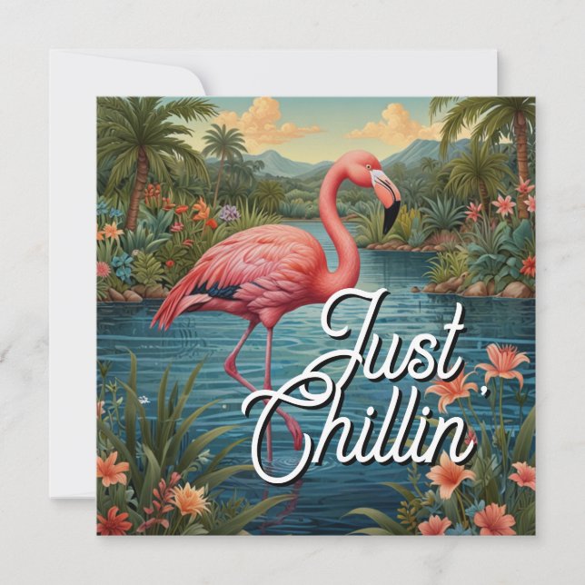 Retro cute pink flamingo tropical paradise   (Front)