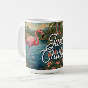 Retro cute pink flamingo tropical paradise coffee mug