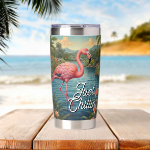 Retro cute pink flamingo tropical paradise   insulated tumbler
