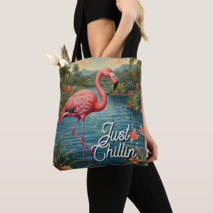 Retro cute pink flamingo tropical paradise   tote bag