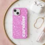 Retro Cute Pink Glitter Sparkle Personalized Name iPhone 17 Case<br><div class="desc">This personalized phone case features a bright pink glitter look with your custom name printed in bold white lettering. Add any name to create a fun, girly phone case for teens, tweens, college girls, or anyone who loves hot pink. The sparkly background makes it feel playful and eye catching while...</div>