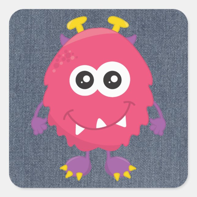 Retro Cute Pink Monster Square Sticker (Front)