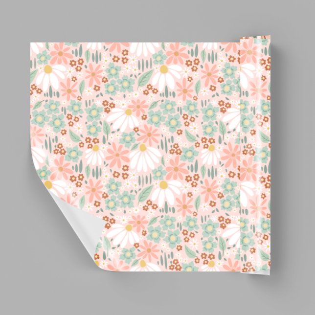 Retro Cute Pink Wildflower Daisy Kids Wrapping Paper (Creator Uploaded)