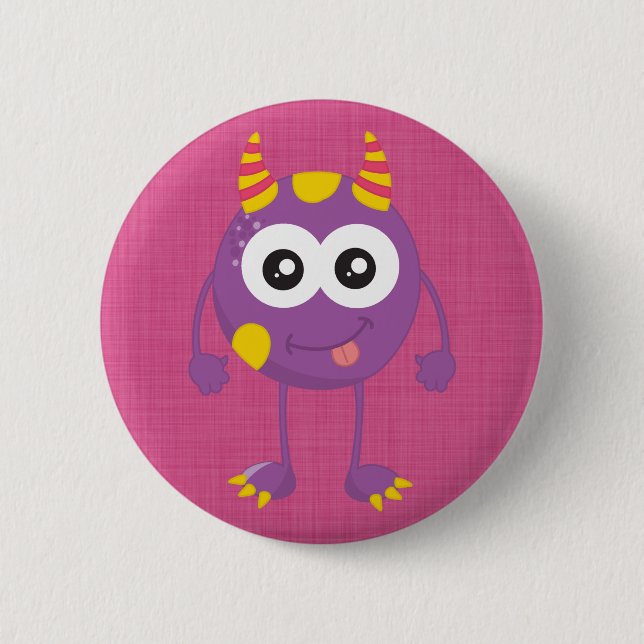Retro Cute Purple Monster Button (Front)