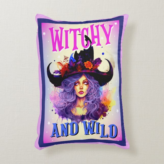 Retro Cute Purple Witchy Halloween Accent Pillow (Front(Vertical))