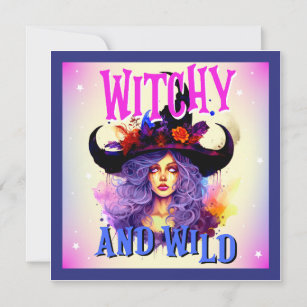 Retro Cute Purple Witchy Halloween Cards