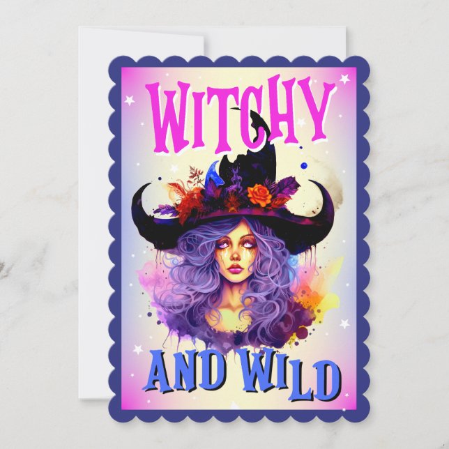 Retro Cute Purple Witchy Halloween Cards (Front)