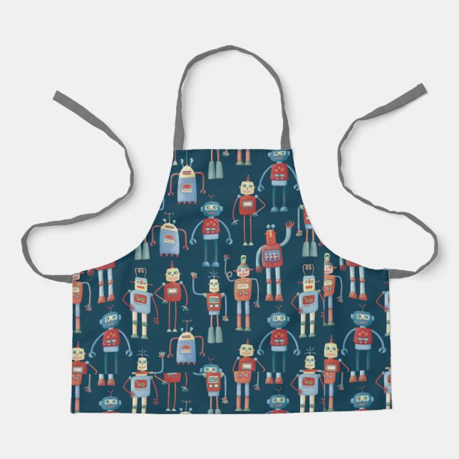 Retro Cute Robots Apron (Front)
