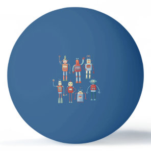 Retro Cute Robots Ping Pong Ball
