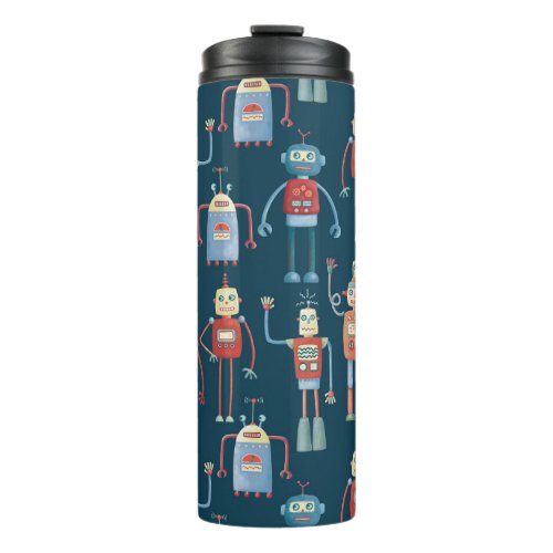 Retro Cute Robots Thermal Tumbler