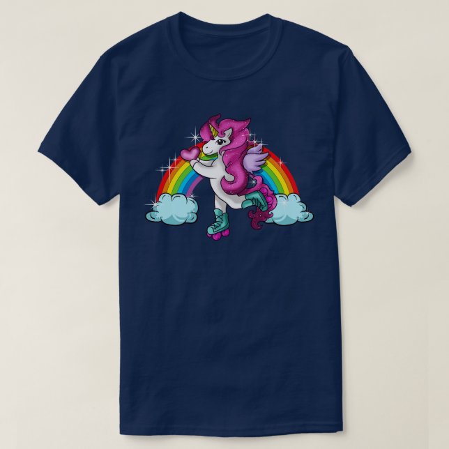 Retro Cute Roller Skating Unicorn Skate Girly T-Shirt (Design Front)