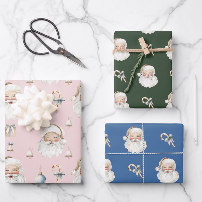 Retro Cute Santa Claus & Candy Cane Christmas  Wrapping Paper Sheets (Front)