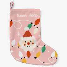 Retro Cute Santa with Fairy Lights Pink