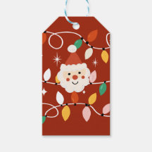 Retro Cute Santa with Fairy Lights Red