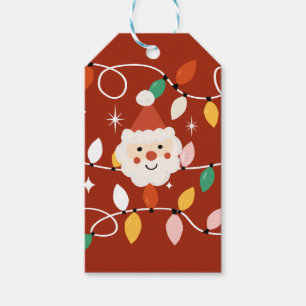 Retro Cute Santa with Fairy Lights Red Gift Tags
