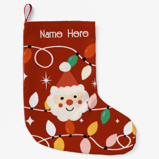 Retro Cute Santa with Fairy Lights Red Small Christmas Stocking