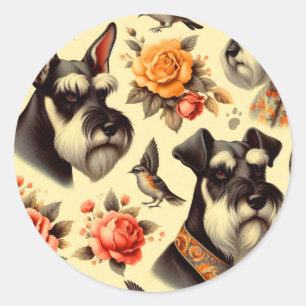 Retro Cute Schnauzer Illustration Classic Round Sticker
