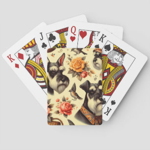 Retro Cute Schnauzer Illustration Poker Cards