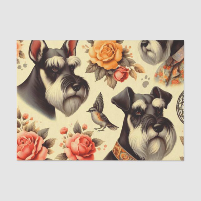 Retro Cute Schnauzer Illustration Tissue Paper (Front)