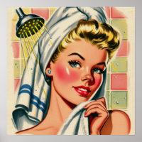 Retro Cute Shower Girl Illustration