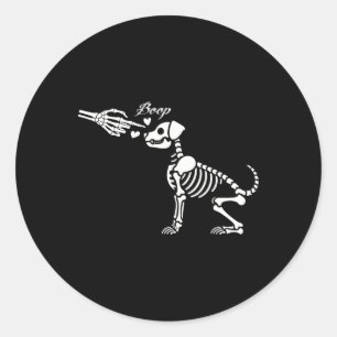 Retro Cute Skeleton Hand Boop Dog Funny Halloween  Classic Round Sticker