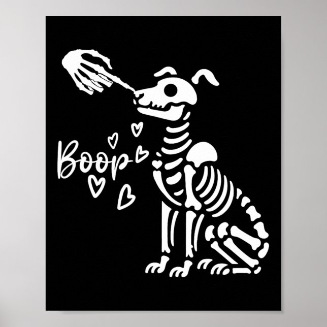 Retro Cute Skeleton Hand Boop Dog Funny Halloween  Poster (Front)