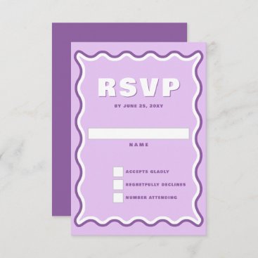 Retro Cute Squiggle Wavy Curve Purple Wedding  RSVP Card