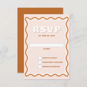 Retro Cute Squiggle Wavy Curve Terracotta Wedding RSVP Card