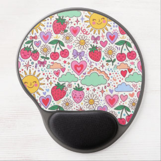 Retro Cute Strawberry, Sunshine, and Hearts Happy Gel Mouse Pad