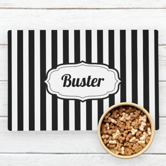 Retro cute stripe place mat for dogs (retro cute black and white gingham check place mat for dogs)
