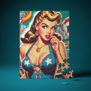 Retro Cute Summer Girl Jigsaw Puzzle