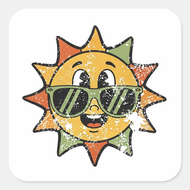Retro Cute Sun Square Sticker (Front)