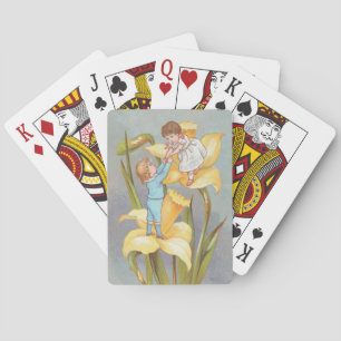 Retro Cute Sweet Valentine, children and daffodils Poker Cards