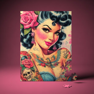 Retro Cute Tattooed Pin-up Jigsaw Puzzle