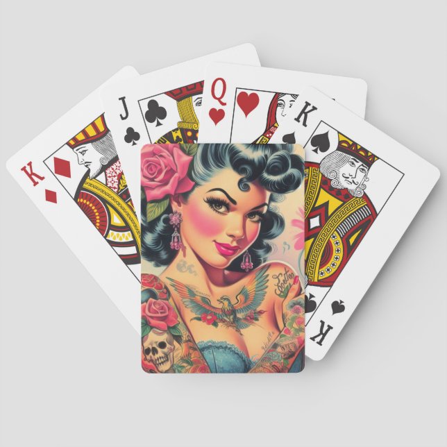 Retro Cute Tattooed Pin-up Poker Cards (Back)