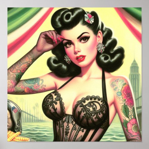 Retro Cute Tattooed Pin_up Poster