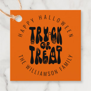 Retro Cute Trick or Treat Halloween Ghost Black Favor Tags