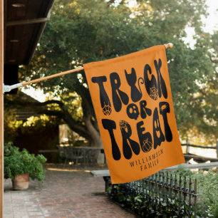 Retro Cute Trick or Treat Halloween Ghost Black House Flag