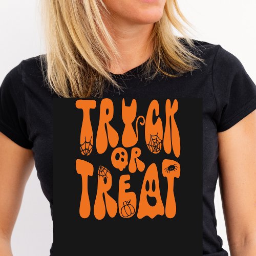 Retro Cute Trick or Treat Halloween Ghost  Orange T_Shirt