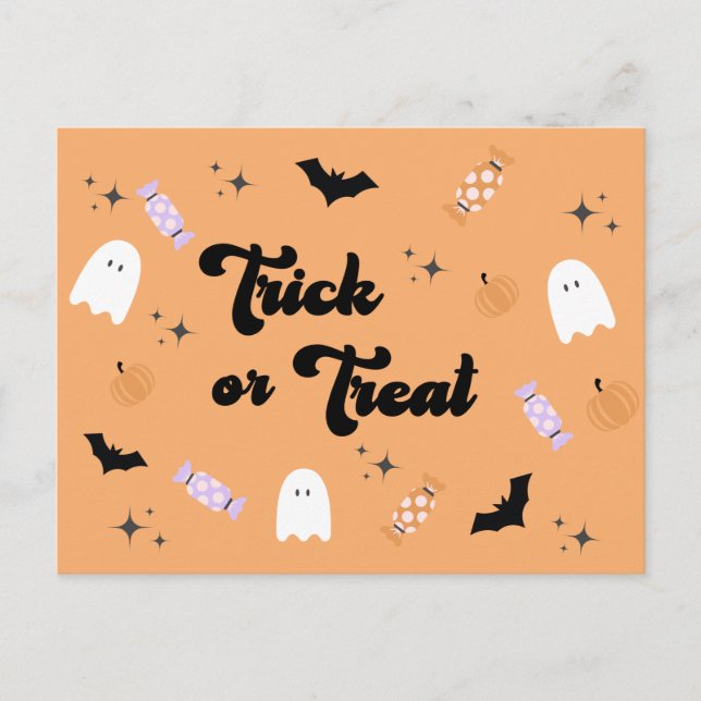Retro Cute Trick or Treat Halloween  Postcard (Front)