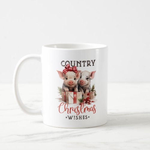 Retro cute two pigs country Christmas wishes  Coffee Mug