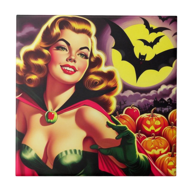 Retro Cute Vampire Pin-up Ceramic Tile (Front)