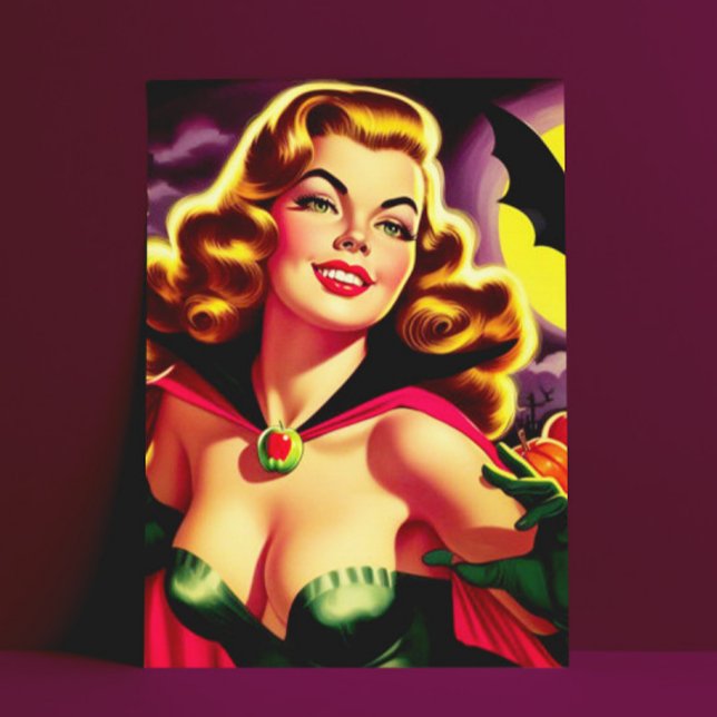 Retro Cute Vampire Pin-up Postcard (Creator Uploaded)